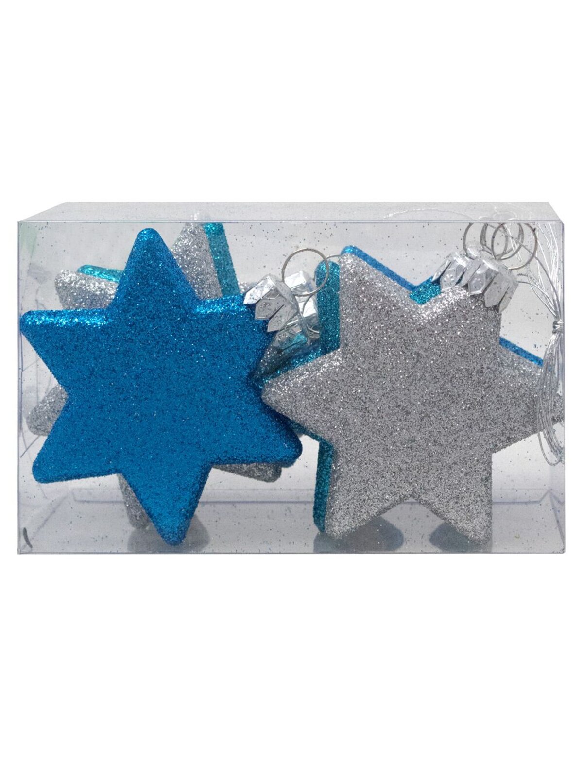 Turquoise, Silver & Blue Glittered Star Decorations- 8 x 65mm — image 5