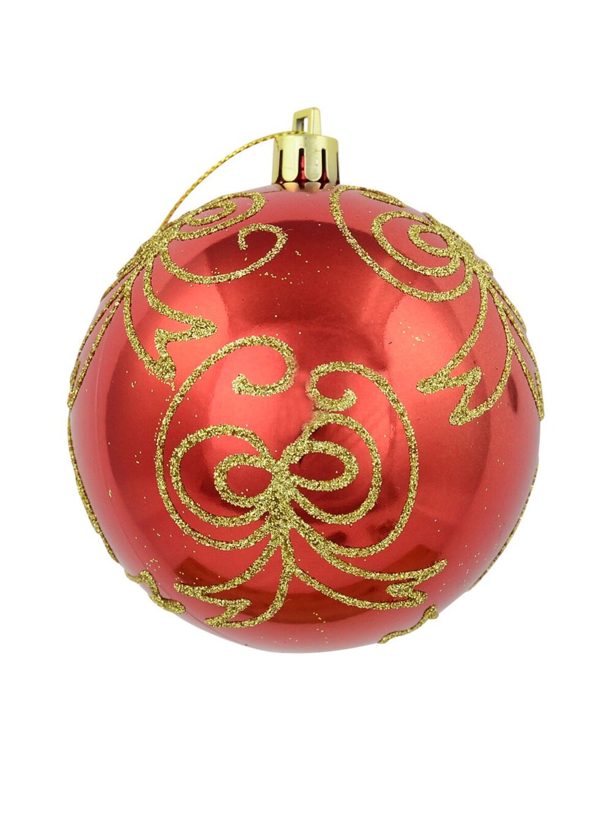 Watermelon Red Metallic Baubles With Gold Glitter Bow Designs - 4 x 80mm