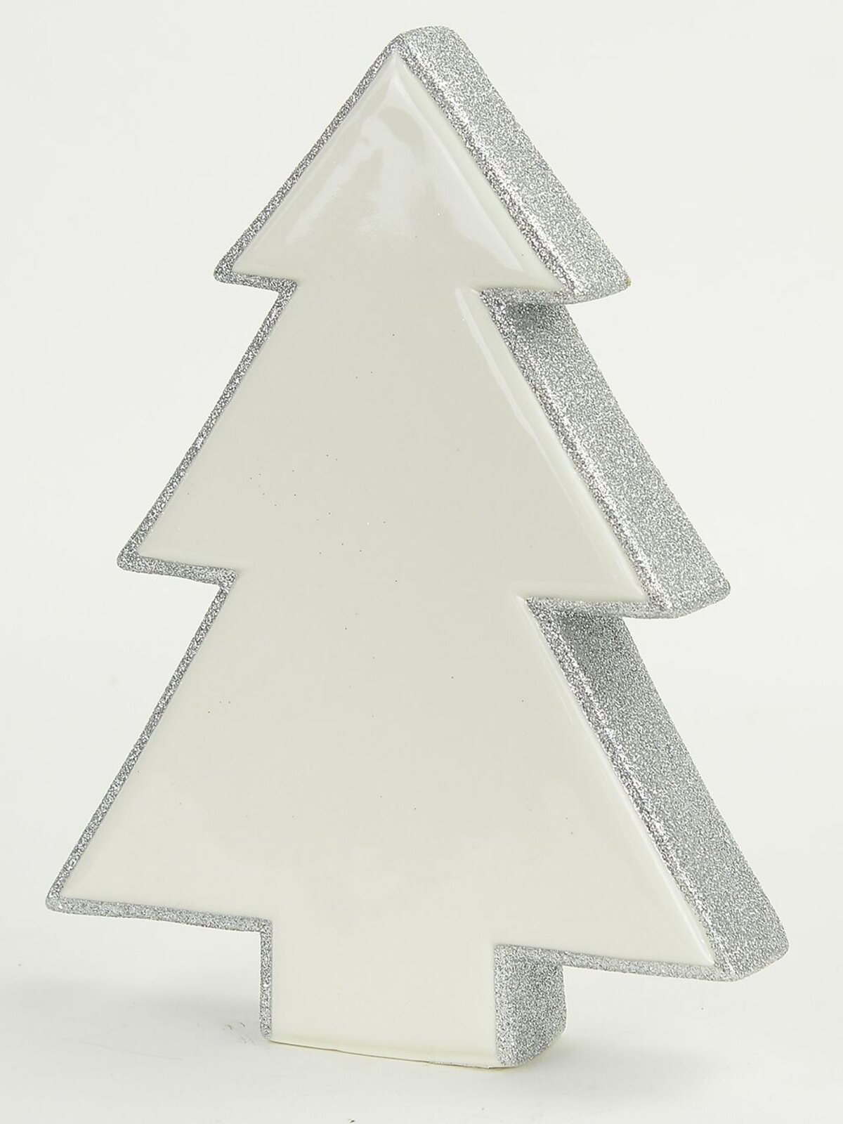 White Ceramic With Silver Glitter Free Standing Tree Ornament - 16cm