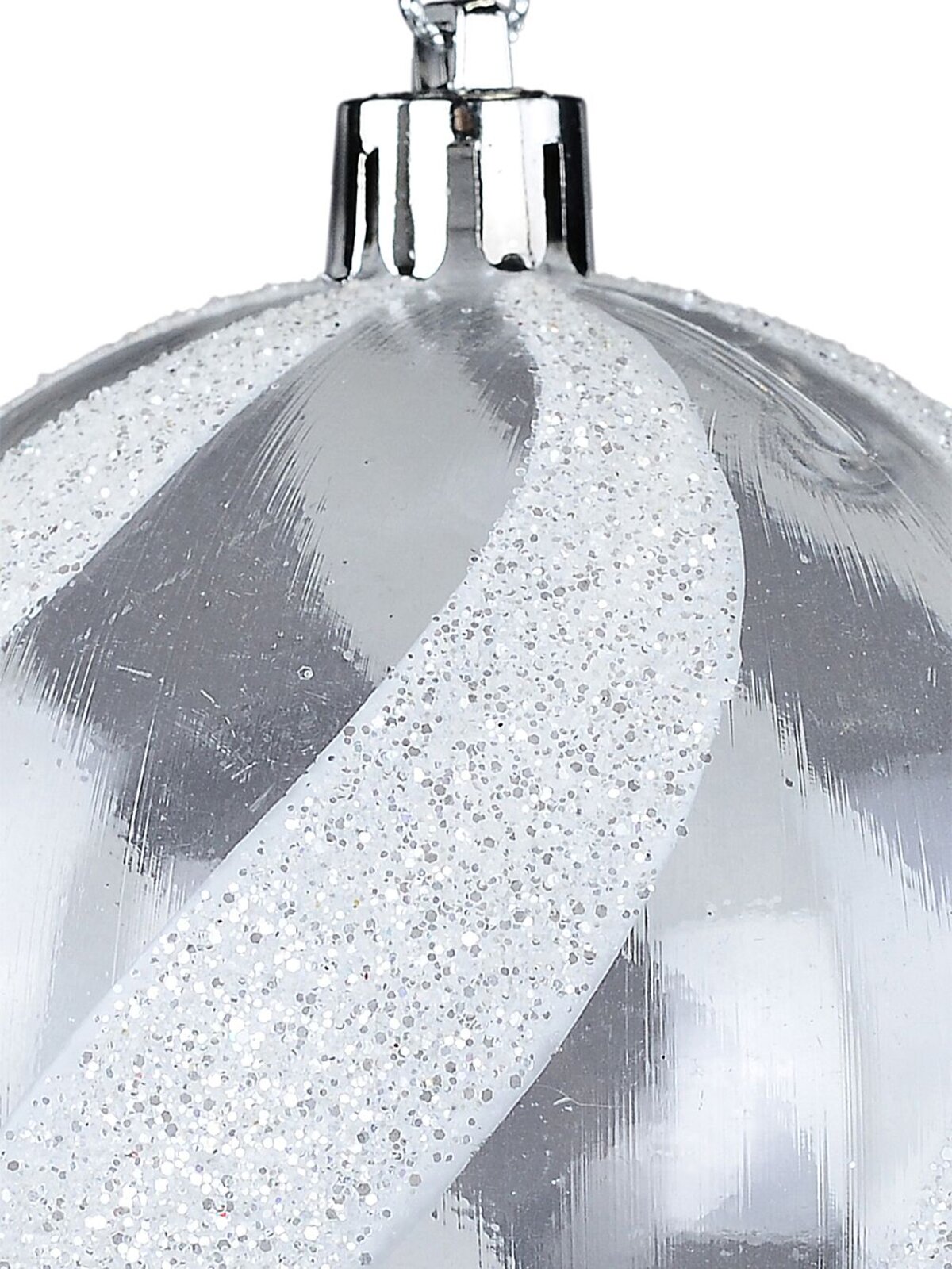 White & Clear Whimsical Glitter Candy Swirl Bauble | 80mm — image 3
