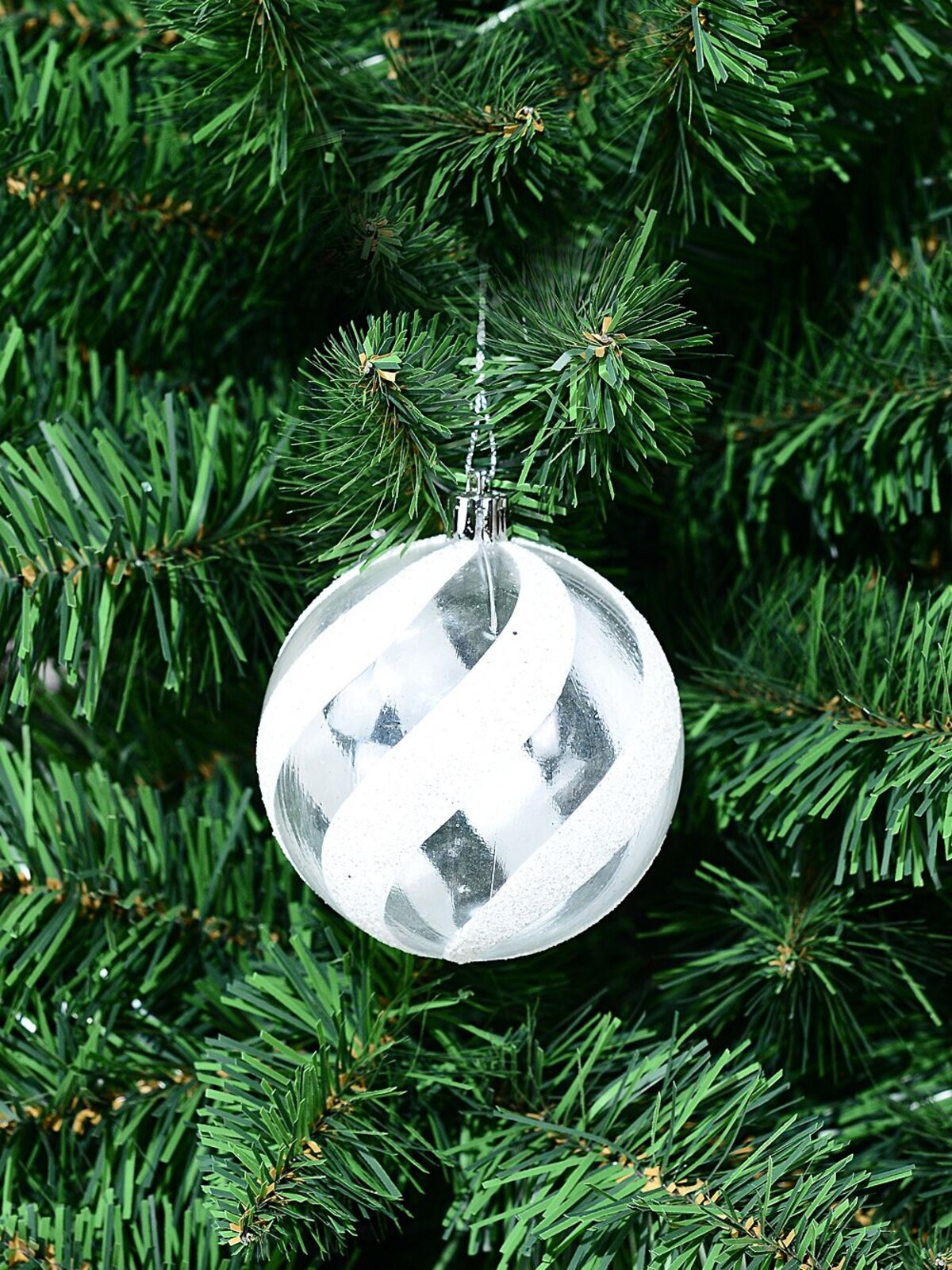 White & Clear Whimsical Glitter Candy Swirl Bauble | 80mm — image 2