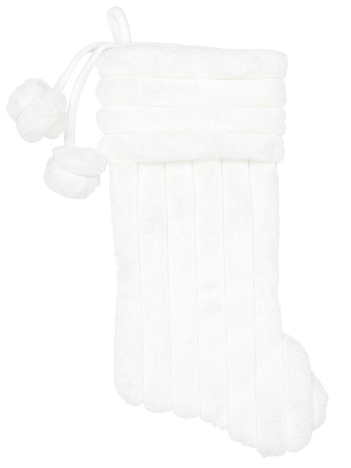 White Faux Fur Ribbed Stocking With Pom Poms | 48cm — image 5