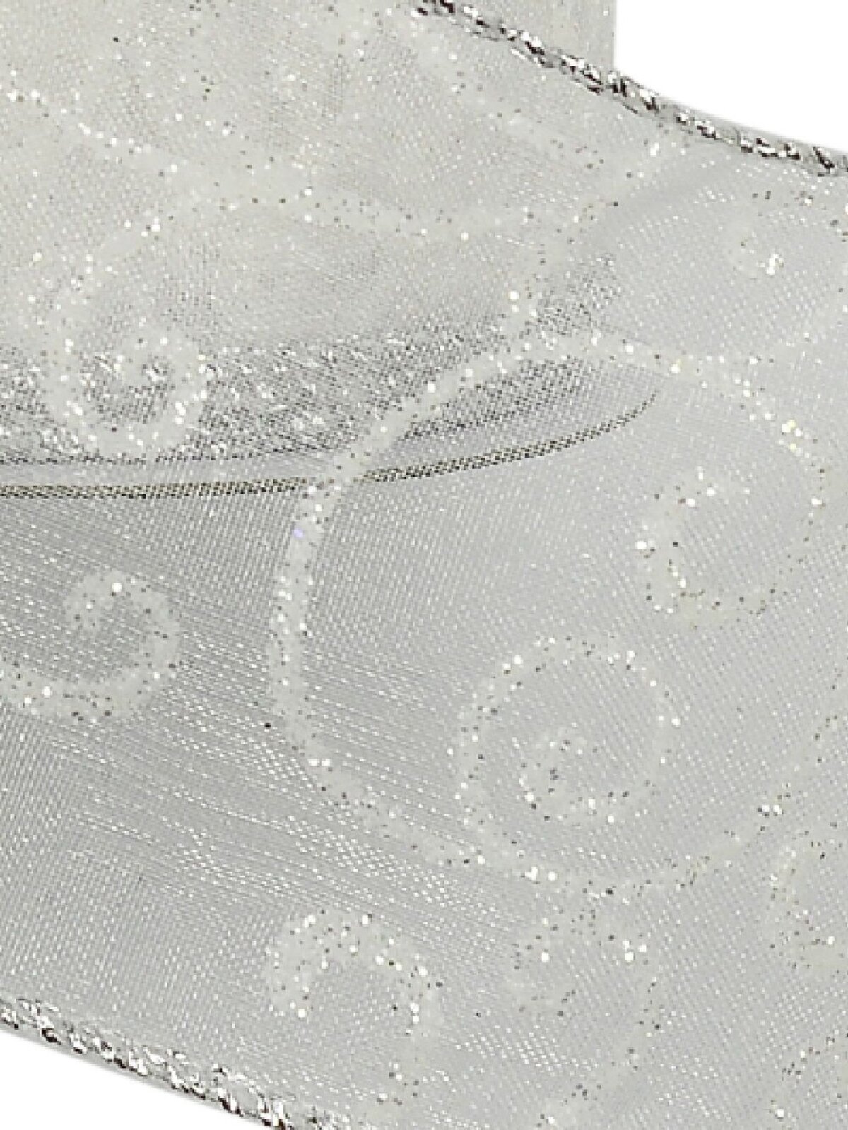 White Filigree Pattern Organza Wide Cut Ribbon 3m x 63mm