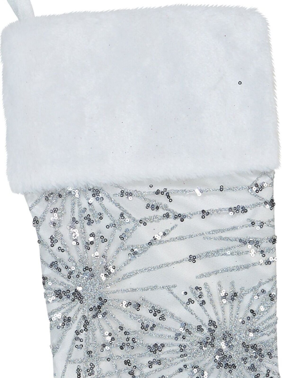 White Satin With Silver Sequin Starburst Pattern Christmas Stocking - 48cm — image 2