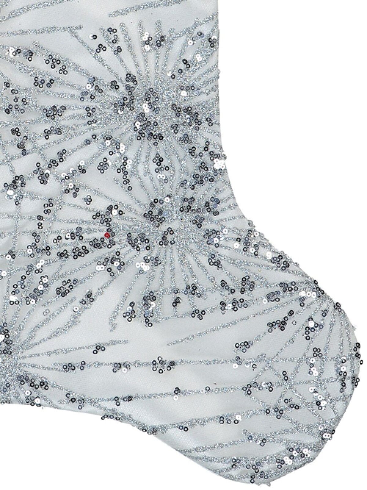 White Satin With Silver Sequin Starburst Pattern Christmas Stocking - 48cm — image 4