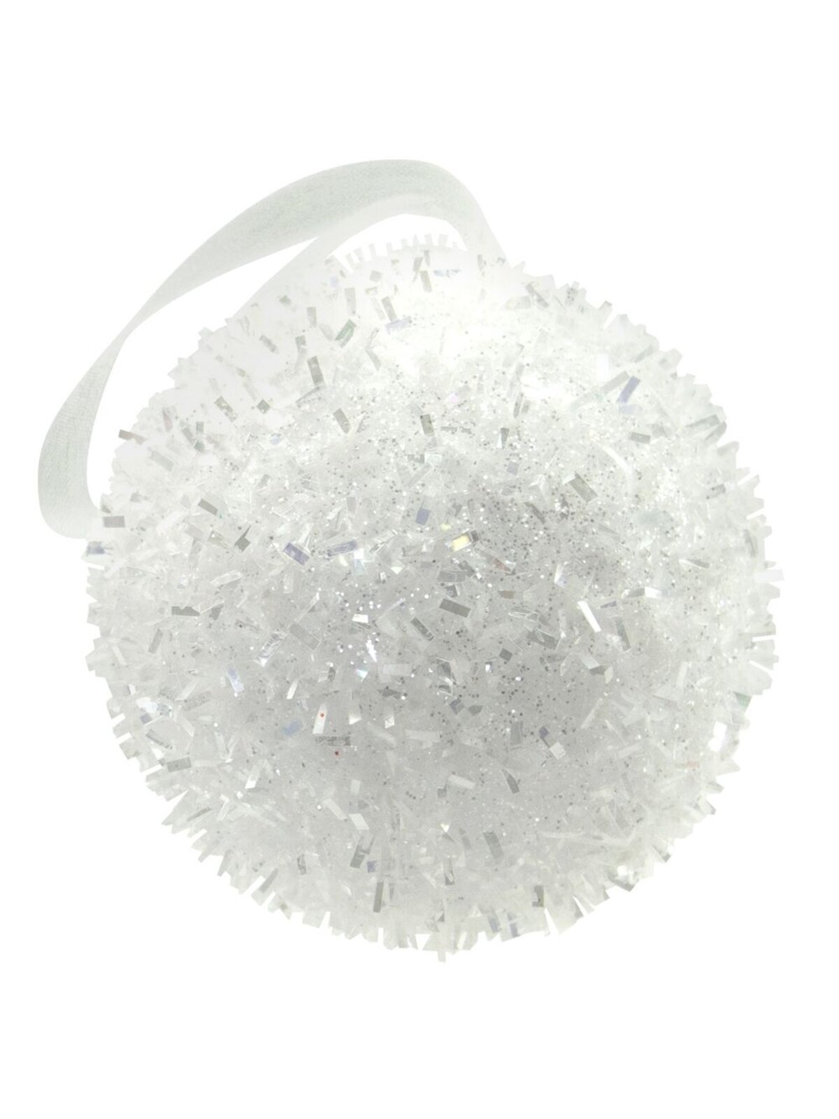 White With Silver Flecks Snowball Baubles - 6 x 60mm