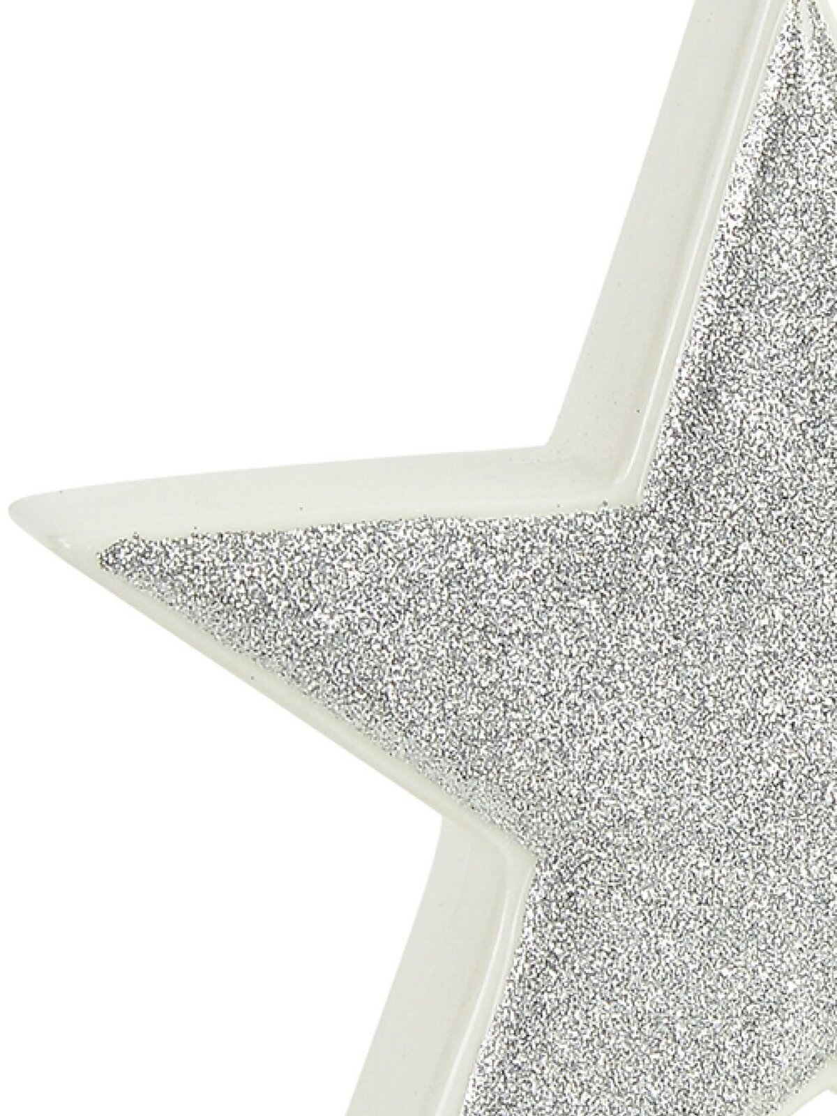 White With Silver Glitter Free Standing Star Ceramic Christmas Ornament - 17cm — image 3