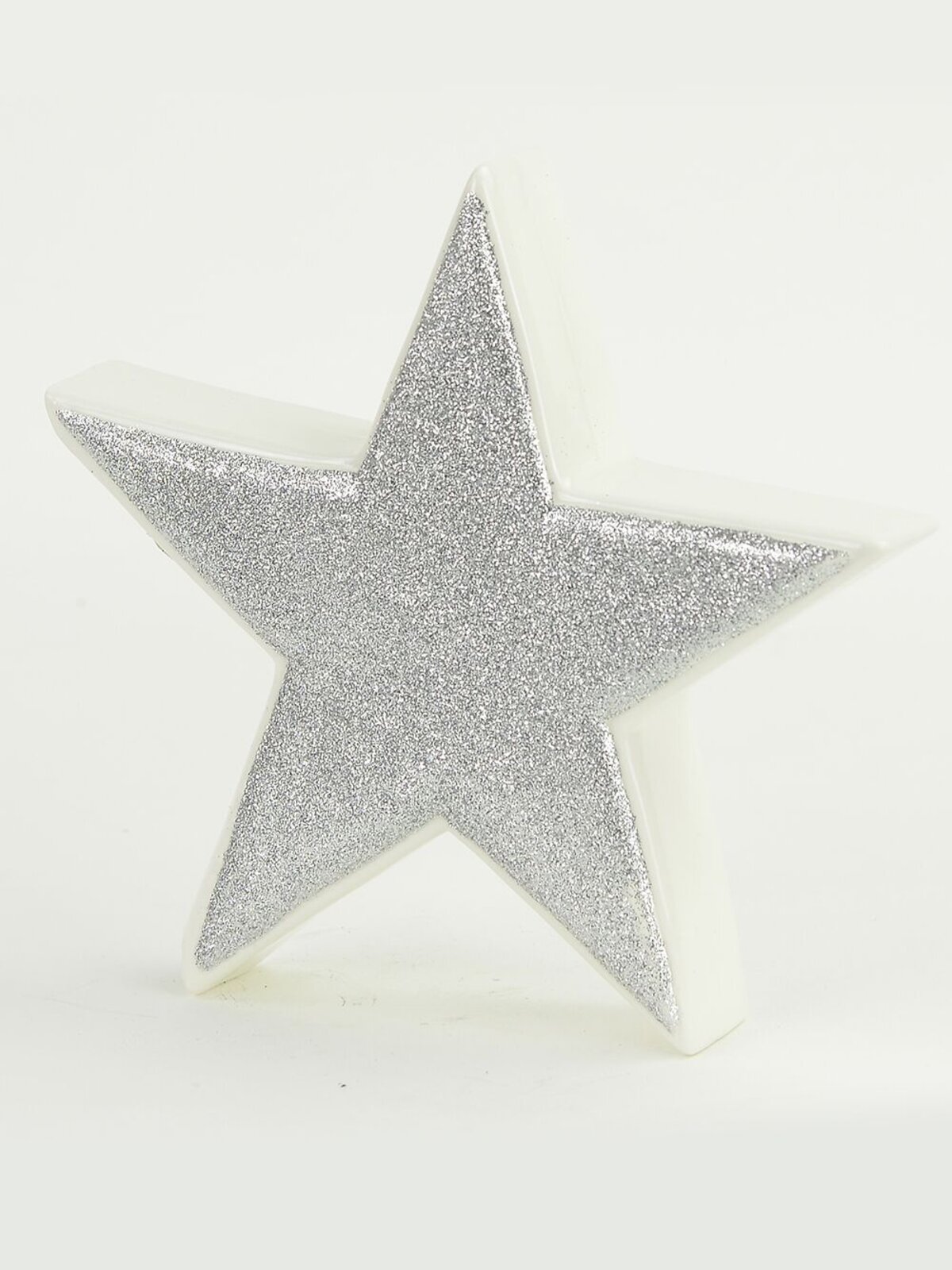 White With Silver Glitter Free Standing Star Ceramic Christmas Ornament - 17cm — image 2