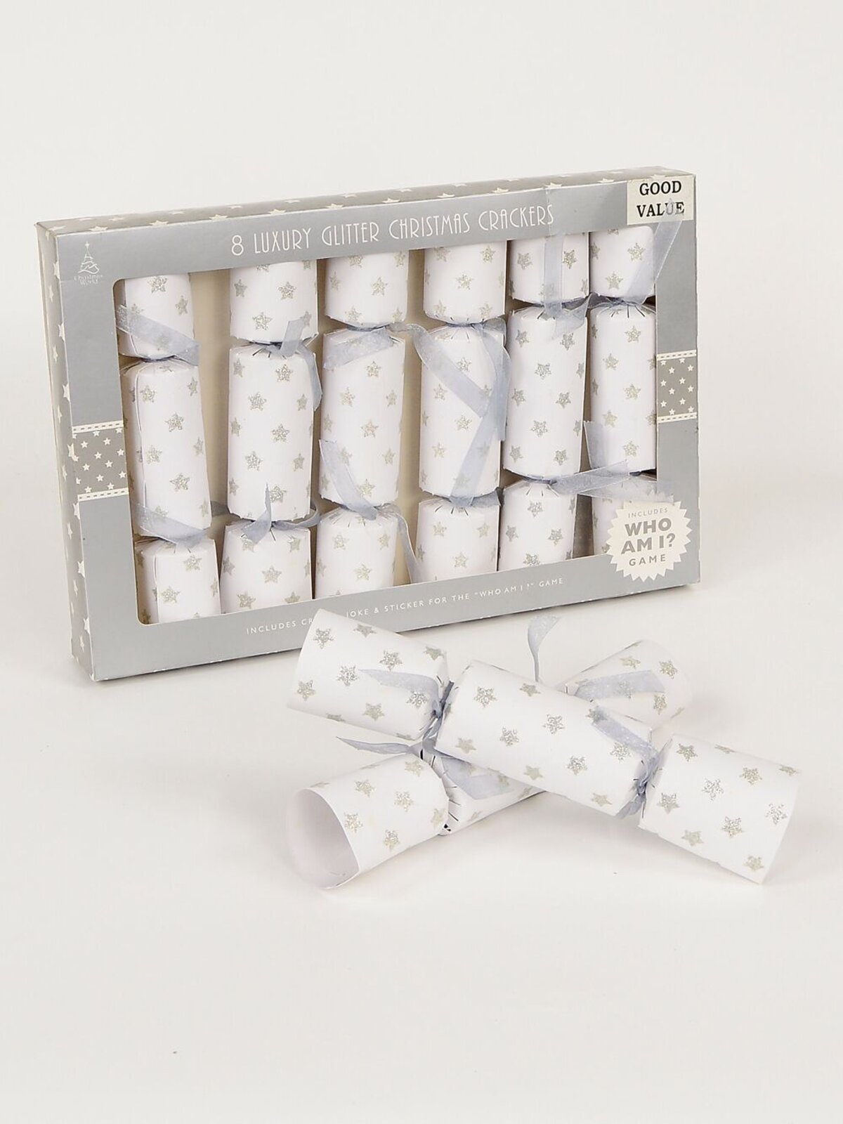 White With Silver Stars Bon Bons - 20cm x 8 Pack