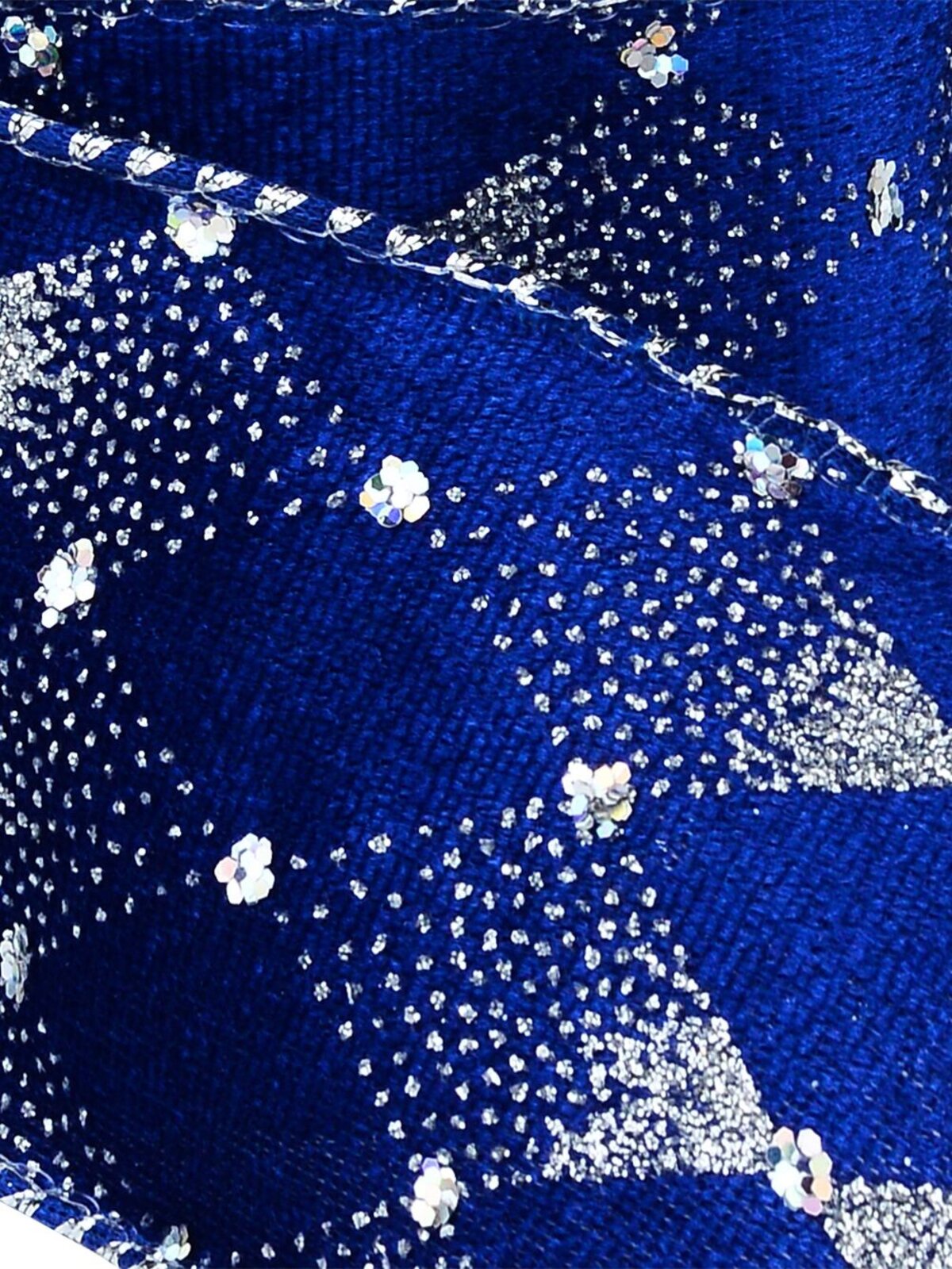 Wired Blue Velvet Ribbon With Silver Diamond Pattern | 3m x 63mm — image 2