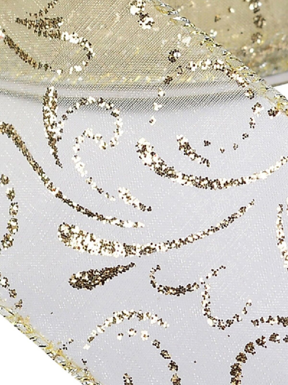 Wired Cream Sheer Ribbon With Gold Glitter Swirls | 3m x 63mm