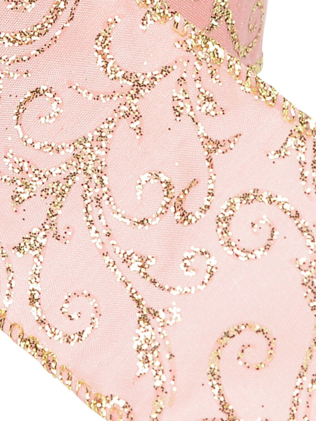 Wired Pink Organza Ribbon With Gold Filigree | 3m x 63mm