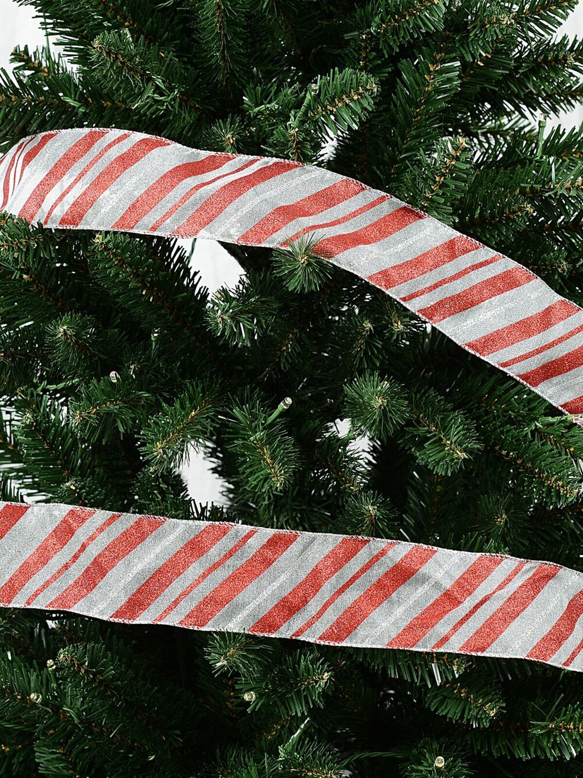 Wired White Sheer Ribbon Red & Silver Candy Stripe | 3m x 63mm — image 2