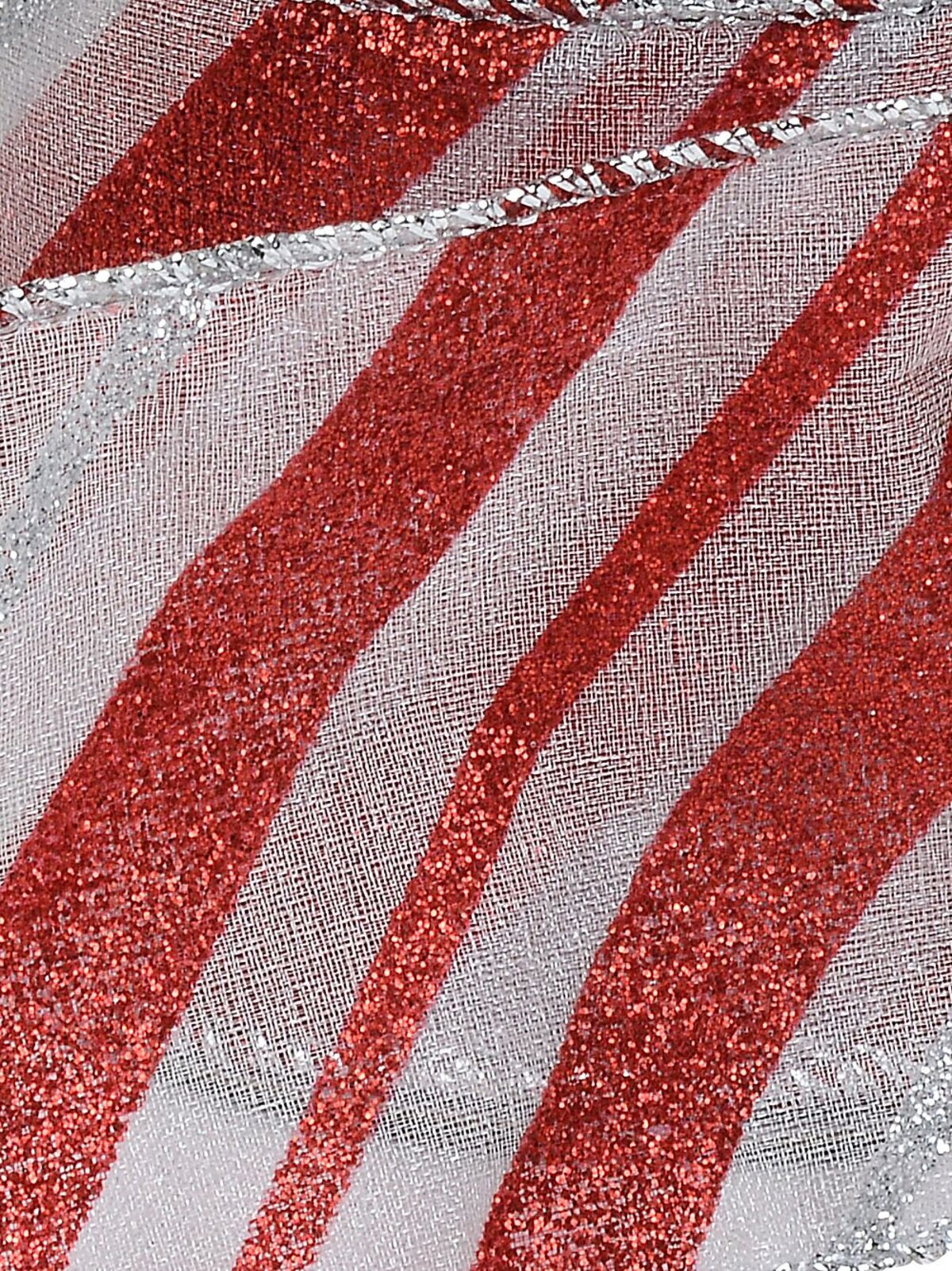 Wired White Sheer Ribbon Red & Silver Candy Stripe | 3m x 63mm — image 3
