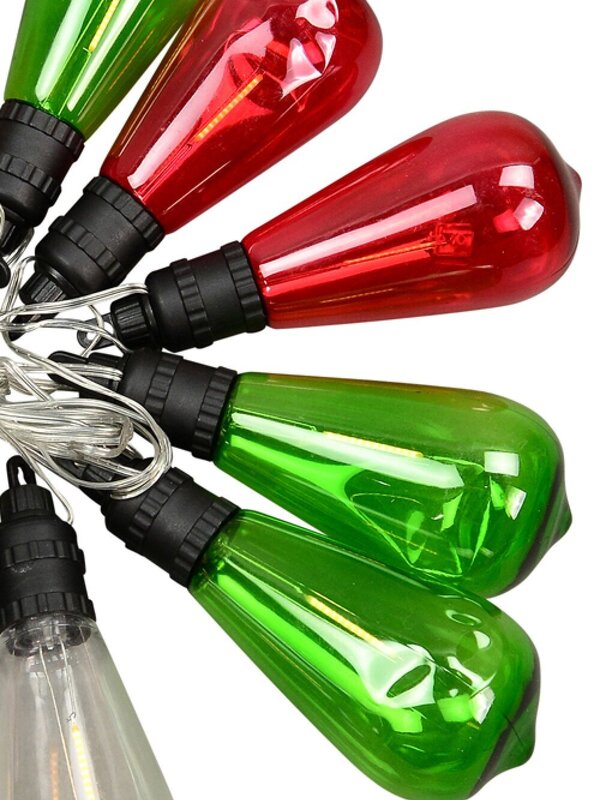 10 Incandescent Red, Green & Transparent Bulb Solar String Lights - 1.5m — image 5