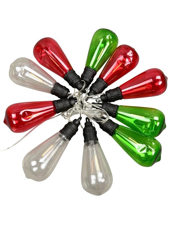 10 Incandescent Red, Green & Transparent Bulb Solar String Lights - 1.5m — image 3