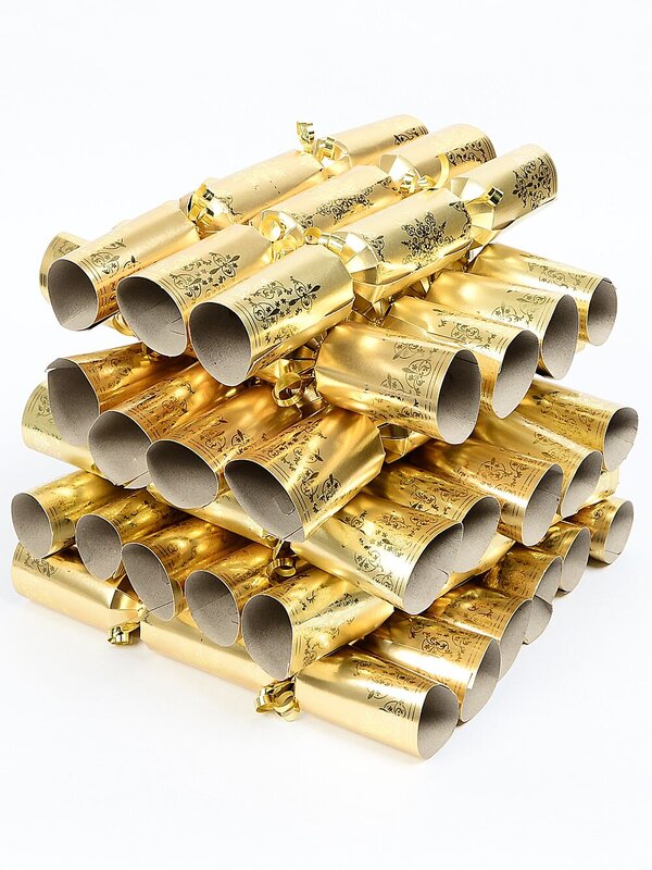 100 x 27cm Shiny Gold With Snowflakes Design Christmas Cracker Bons Bons — image 2