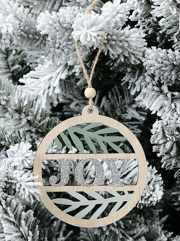 10cm Wood JOY & Pine Medallion Shape Christmas Tree Ornament — image 2