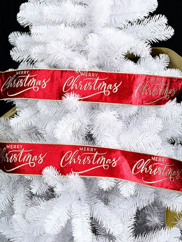 10m Large Red Velvet With Gold Merry Christmas Wide Cut Ribbon — image 3