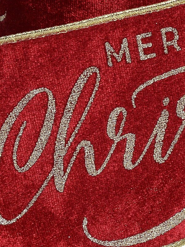 10m Large Red Velvet With Gold Merry Christmas Wide Cut Ribbon — image 4