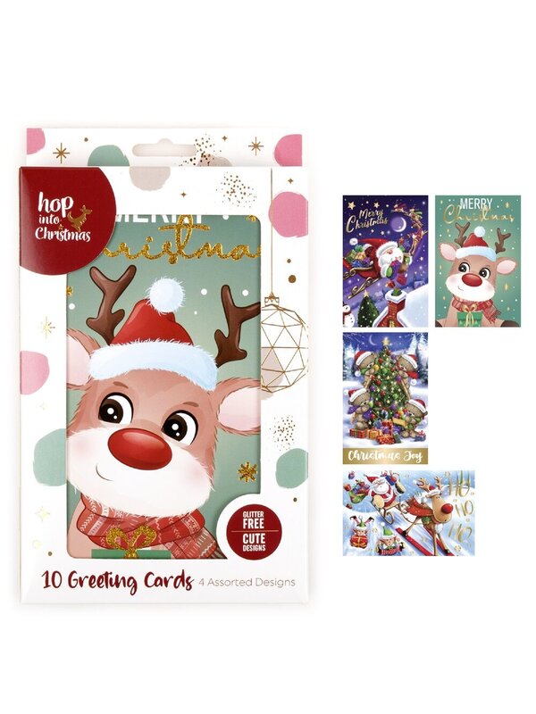 10x Cute Cartoon Character Christmas Greeting Cards Gold Foil Pack | 17cm — image 6