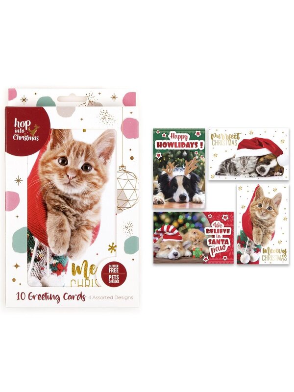 10x Cute Cats & Dogs Gold Foil Christmas Greeting Cards Pack | 17cm — image 5
