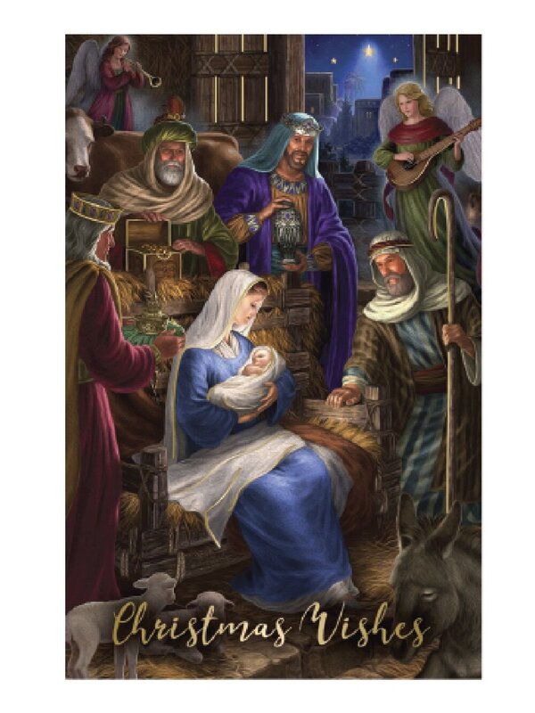 10x 17cm Nativity Scenes Christmas Greeting Cards With Metallic Gold Text Pack — image 2