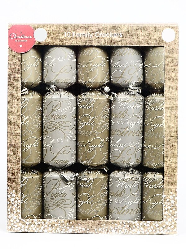 10x 30cm Matte Gold & Silver With White Christmas Text Cracker Bon Bons — image 2