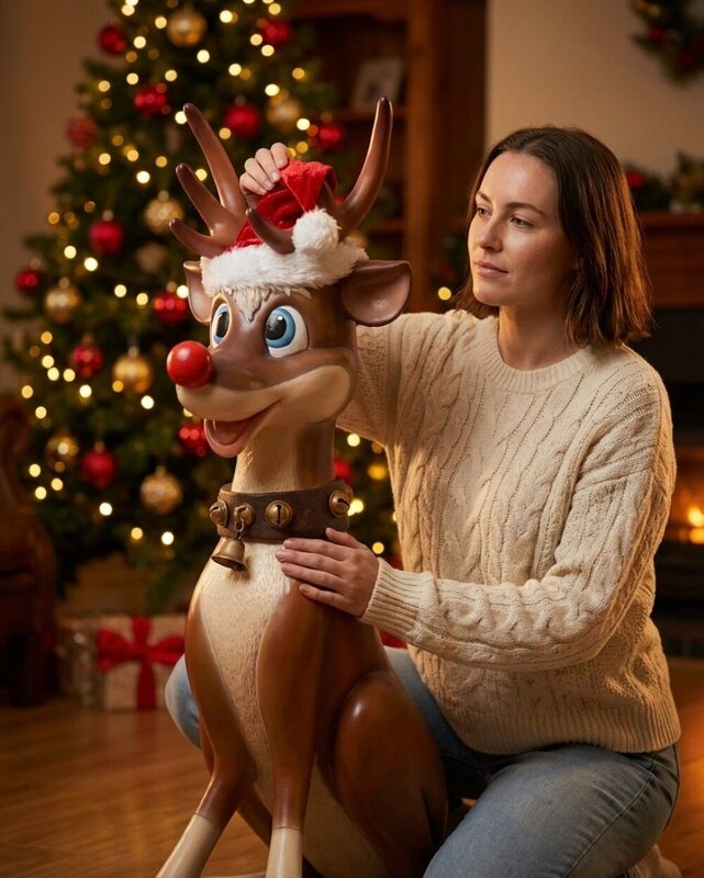 1.1m Cute Sitting Reindeer Life Size Resin Christmas Ornament — image 3