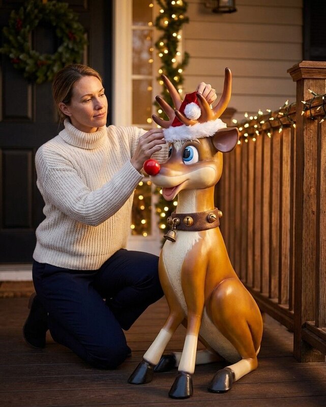 1.1m Cute Sitting Reindeer Life Size Resin Christmas Ornament — image 5