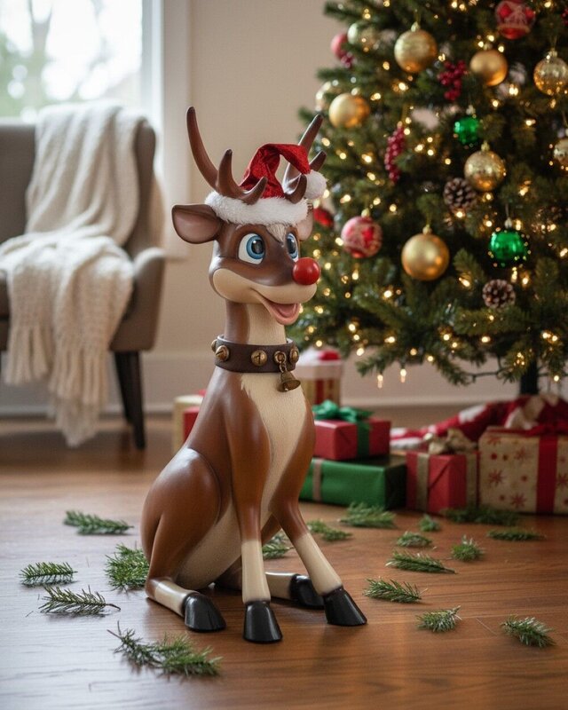 1.1m Cute Sitting Reindeer Life Size Resin Christmas Ornament — image 2