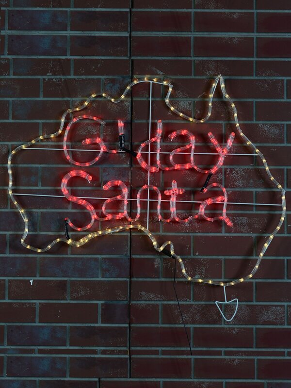 1.1m G'day Santa Aussie Map With Neutral White & Red LED Rope Light Display — image 2