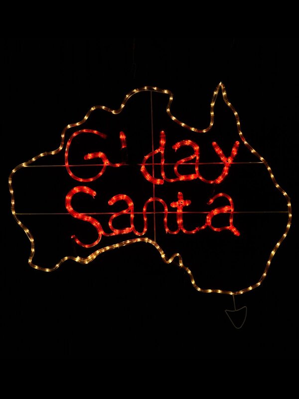 1.1m G'day Santa Aussie Map With Neutral White & Red LED Rope Light Display — image 3