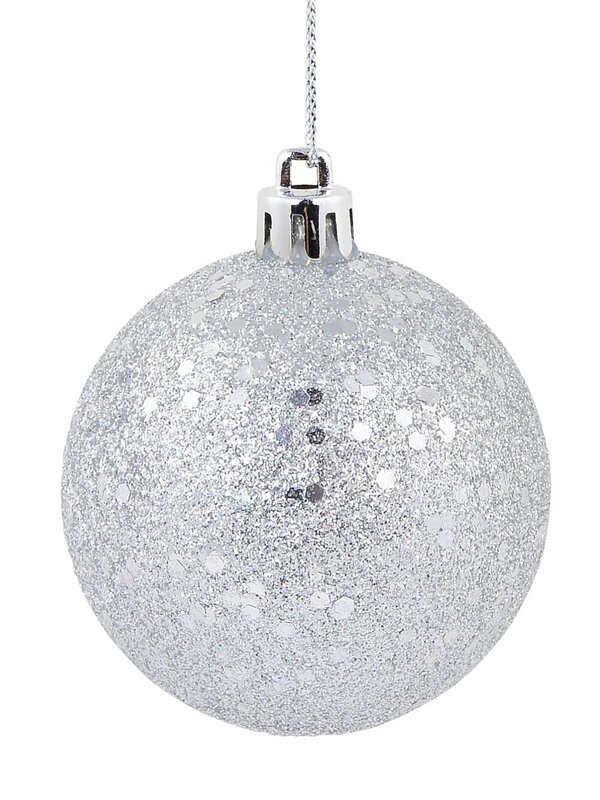 12 x 60mm Silver Metallic Sequins & Glitter Coated Christmas Baubles — image 3