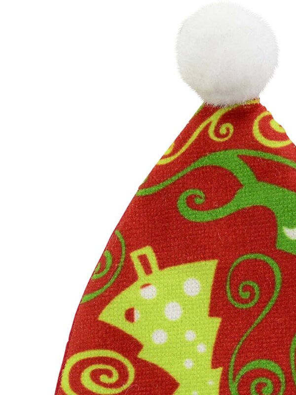 12cm Red Santa Hat with Green Print Christmas Tree Ornament — image 3