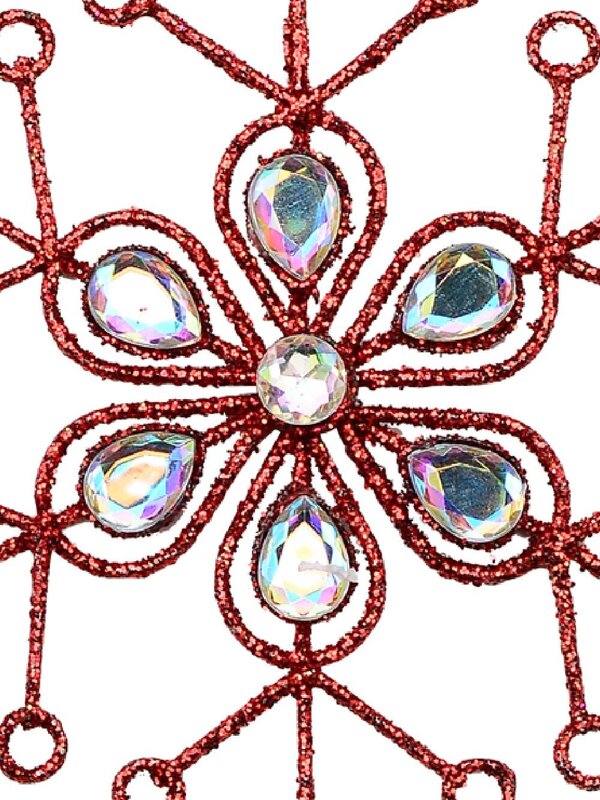 12cm Red Snowflake & Encrusted Diamante Christmas Tree Hanging Decoration — image 2