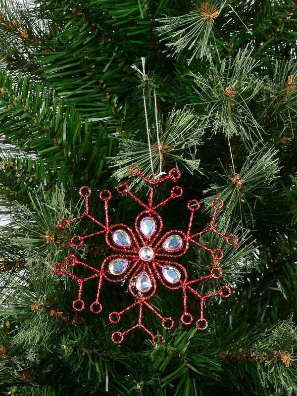 12cm Red Snowflake & Encrusted Diamante Christmas Tree Hanging Decoration — image 3