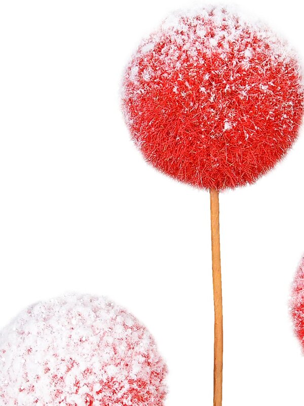 Red With White Frost Pom Pom Snowballs Christmas Tree Clip Pick | 12cm — image 3