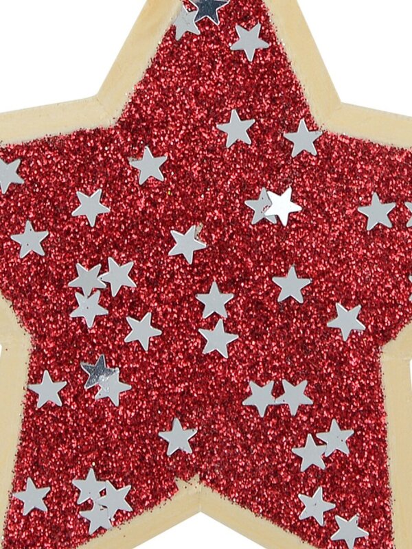 12cm Wood Star With Red Glitter & Stars Christmas Tree Hanging Decoration — image 3
