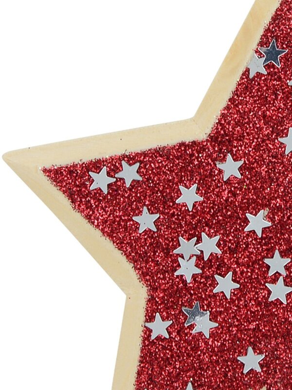 12cm Wood Star With Red Glitter & Stars Christmas Tree Hanging Decoration — image 2