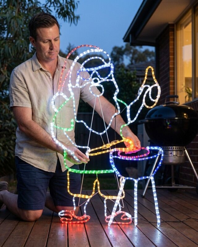 1.2m Cheers! BBQ Cooking Santa Outdoor Christmas Multi Colour LED Display — image 2