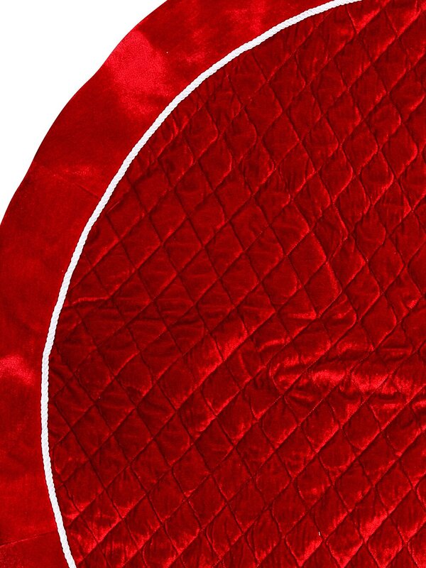 1.2m Red Velvet Quilted & White Plaited Cord Christmas Tree Skirt — image 3