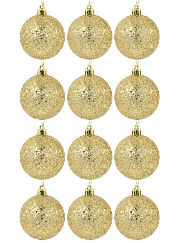 12x Lustrous Gold Essential Sequin & Glitter Baubles | 60mm — image 3