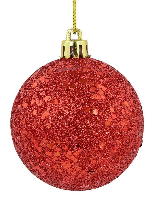 12x Lustrous Red Essential Sequin & Glitter Baubles | 60mm — image 4