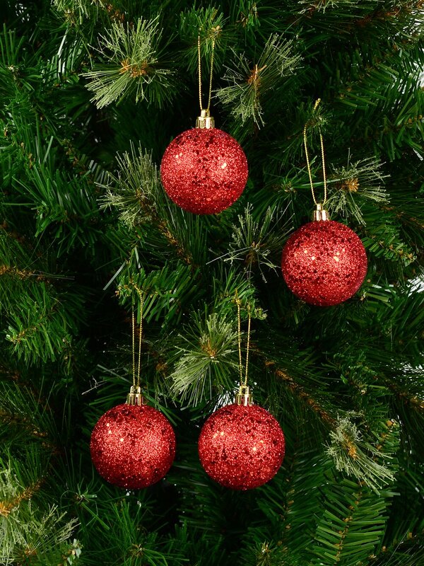 12x Lustrous Red Essential Sequin & Glitter Baubles | 60mm — image 2