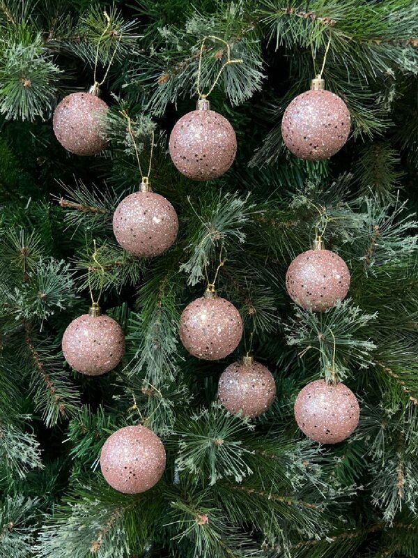 12x Lustrous Rose Gold Essential Sequin & Glitter Baubles | 60mm — image 2
