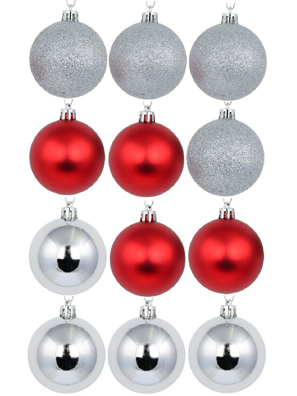 12x Timeless Red & Silver Essential Mixed Finish Baubles | 60mm — image 3