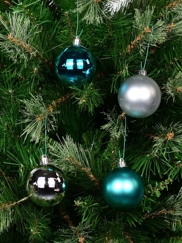 12x Timeless Turquoise Aqua & Silver Essential Matte & Shiny Ball Bauble | 60mm — image 2