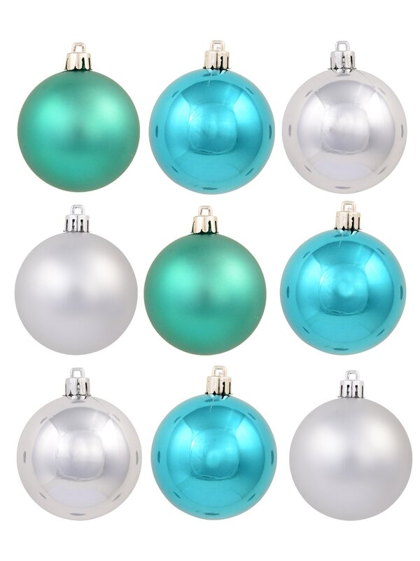 12x Timeless Turquoise Aqua & Silver Essential Matte & Shiny Ball Bauble | 60mm — image 3