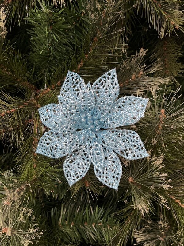 Blue Perforated Bract Poinsettia Christmas Tree Clip Pick | 14cm — image 2